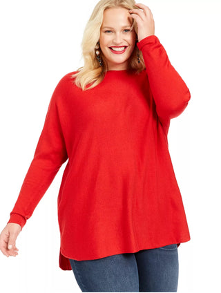 Blusa feminina plus size de lã alta e baixa da INC International Concepts, vermelha, tamanho 2X