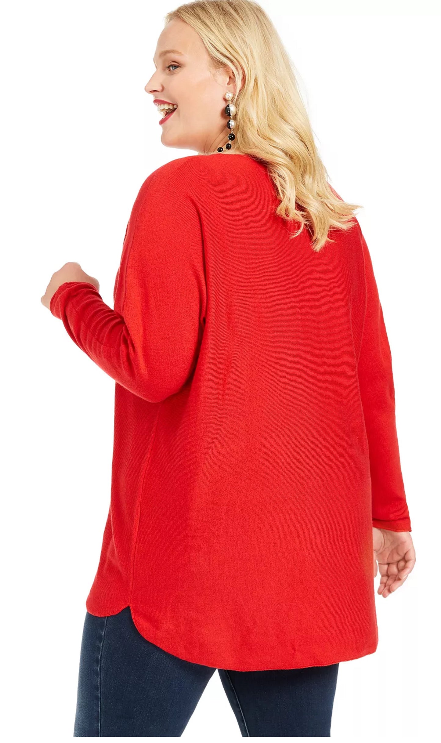 Blusa feminina plus size de lã alta e baixa da INC International Concepts, vermelha, tamanho 2X