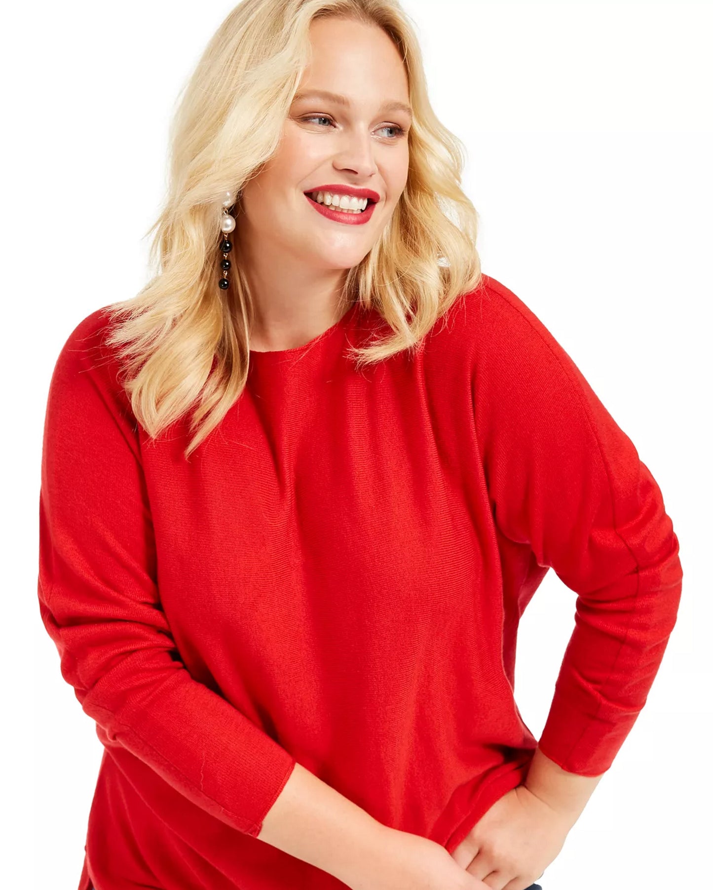 Blusa feminina plus size de lã alta e baixa da INC International Concepts, vermelha, tamanho 2X