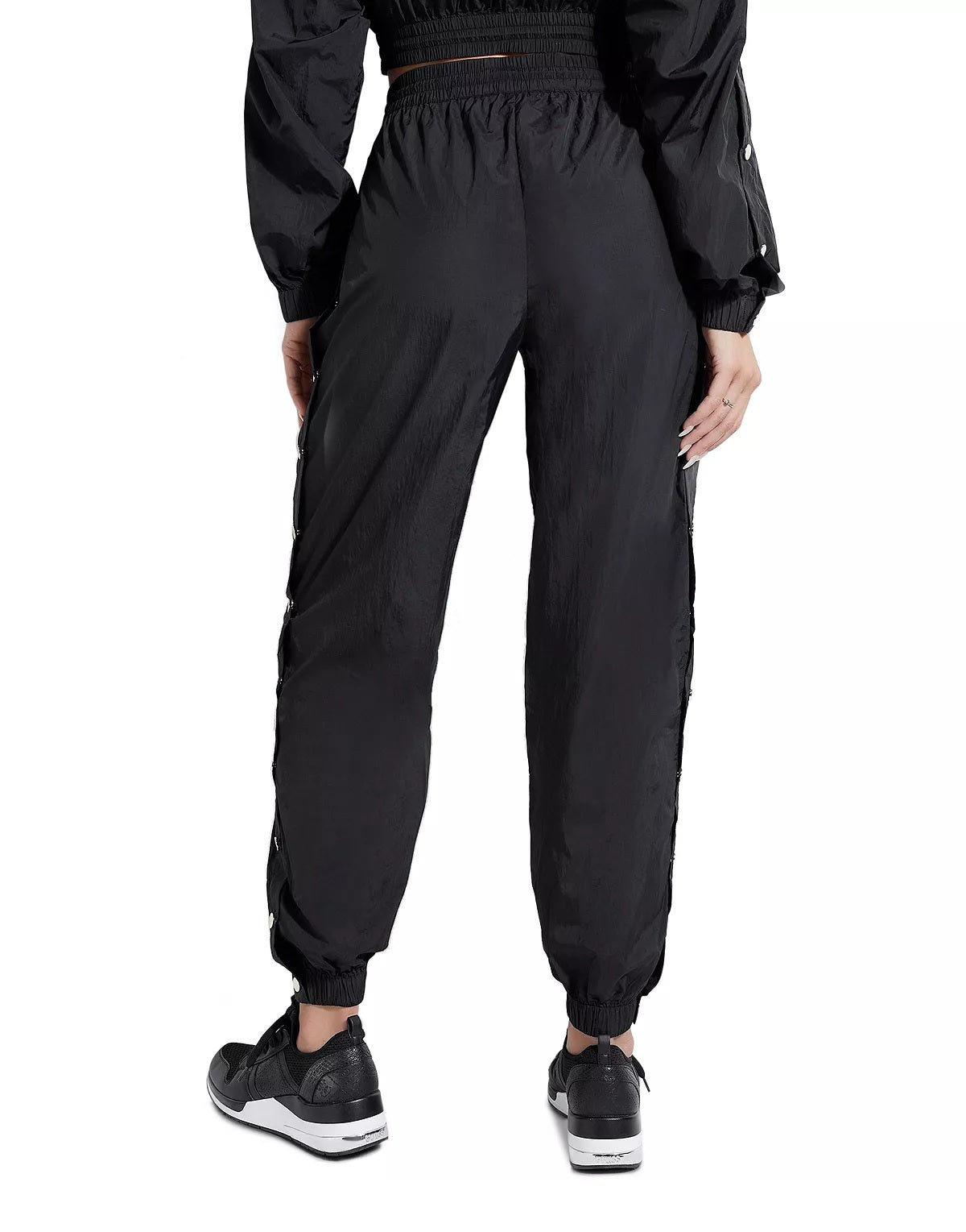 Calça jogger feminina Guess Sasha Snap Button preta tamanho X-S