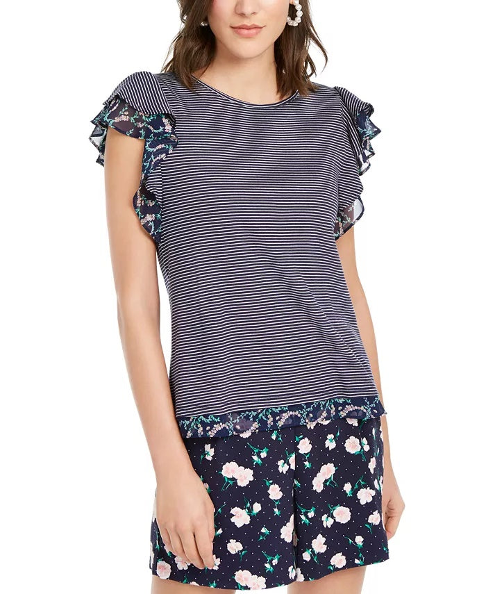 Blusa feminina de mangas esvoaçantes Garden da Maison Jules, azul, tamanho médio