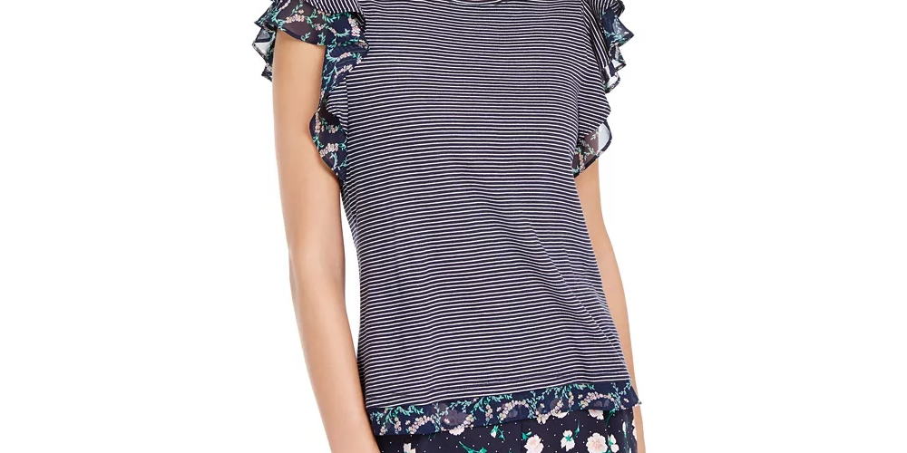 Blusa feminina de mangas esvoaçantes Garden da Maison Jules, azul, tamanho médio