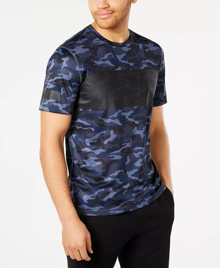 Camiseta camuflada masculina Id Ideology, azul, tamanho pequeno