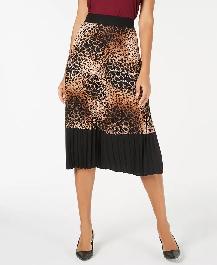 Saia midi plissada com estampa de cobra Alfani feminina marrom extragrande