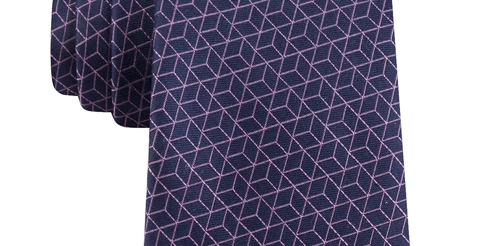 Gravata Calvin Klein Masculina Escher Geométrica Slim de Seda Azul/Rosa Tamanho Regular