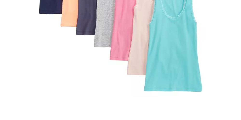 Regata feminina Jenni com acabamento em renda canelada, azul, tamanho X-S