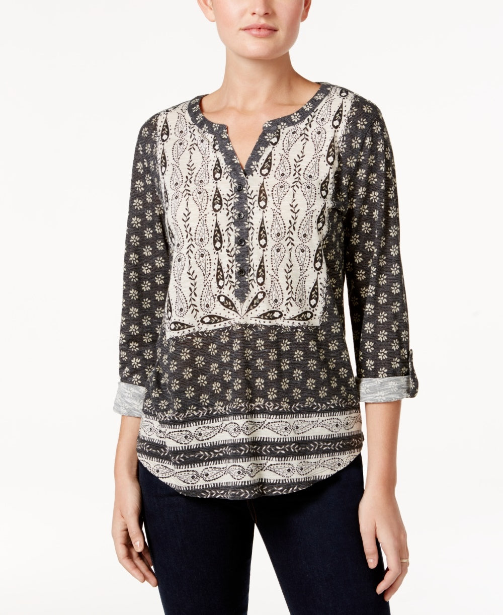 Blusa feminina estampada estilo camponês preta tamanho PL