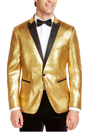 Blazer smoking grande e alto com lantejoulas e um botão da INC International Concepts, tamanho dourado 3XB