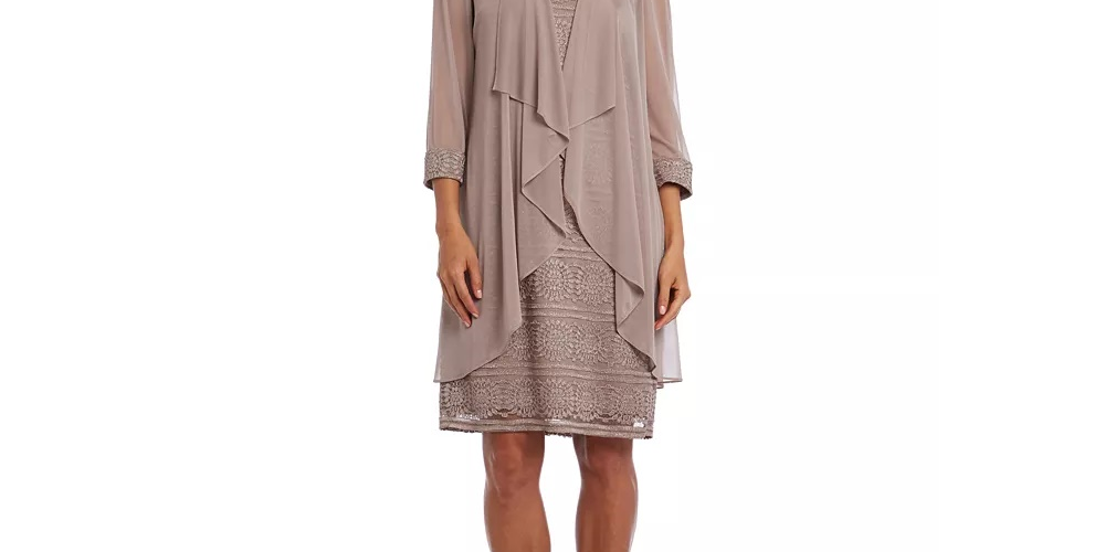 Vestido e jaqueta de renda femininos R &amp; M Richards - rosa, tamanho 14