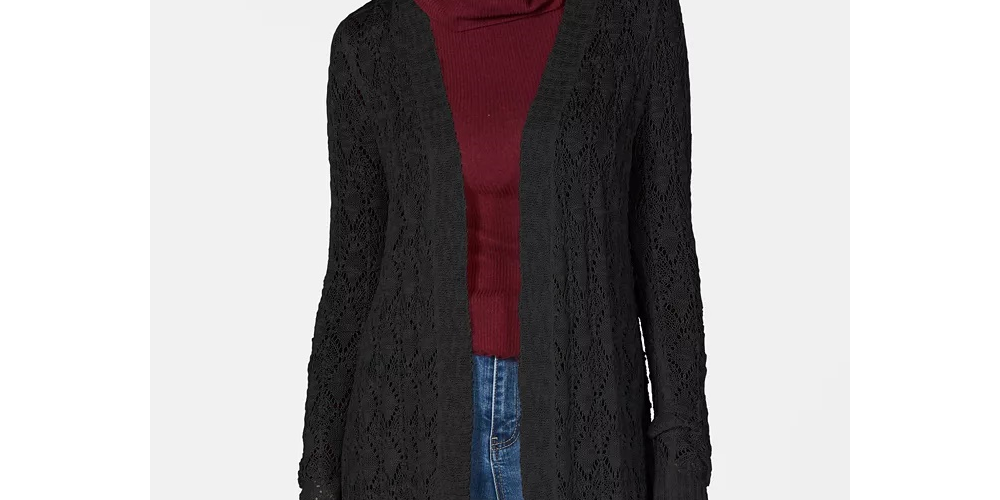 Cardigan de crochê aberto na frente da American Rag Juniors, preto, tamanho médio