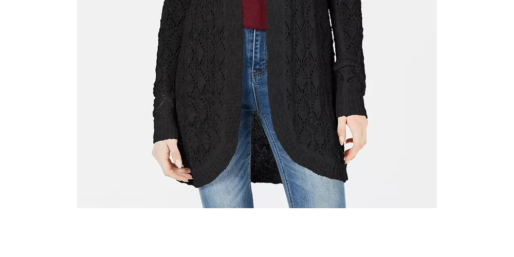 Cardigan de crochê aberto na frente da American Rag Juniors, preto, tamanho médio