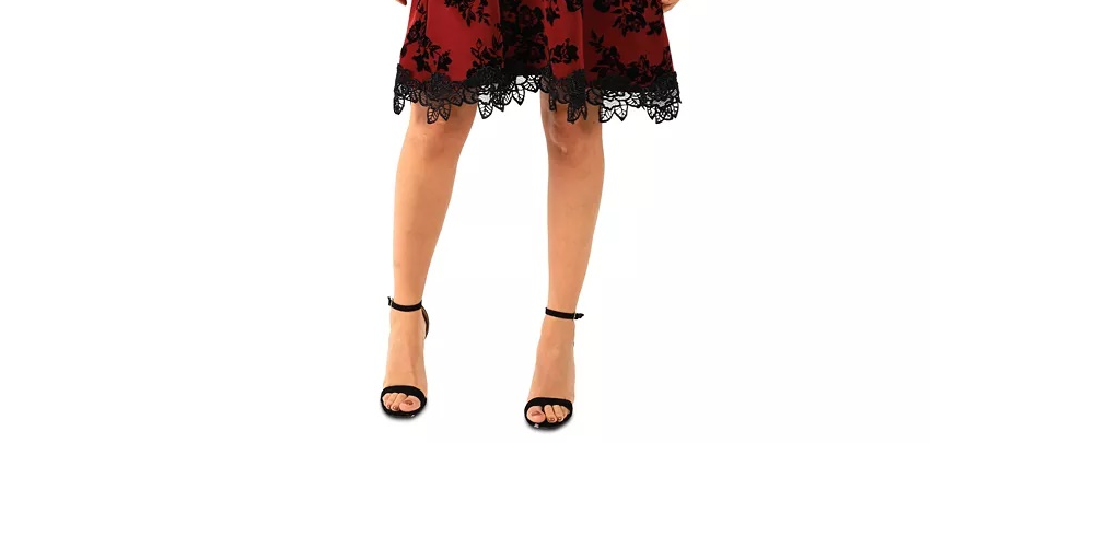 Vestido feminino Donna Ricco com decote em V e ajuste evasê, vermelho, tamanho 12