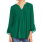 Charter Club Blusa Feminina com Babados Duplos e Textura Pintuck Verde Tamanho Médio