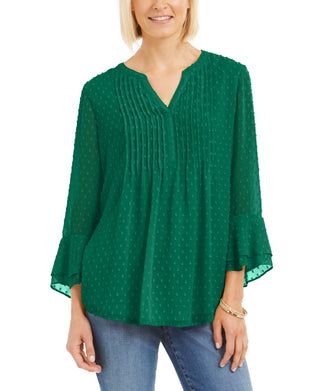 Charter Club Blusa Feminina com Babados Duplos e Textura Pintuck Verde Tamanho Médio