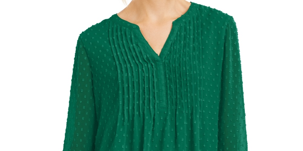 Charter Club Blusa Feminina com Babados Duplos e Textura Pintuck Verde Tamanho Médio