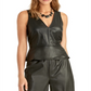 Blusa feminina Rachel Roy de couro sintético sem mangas com decote em V, preta, tamanho XS