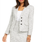 Karl Lagerfeld Blazer curto de tweed feminino de quatro botões, branco - verde, tamanho 13