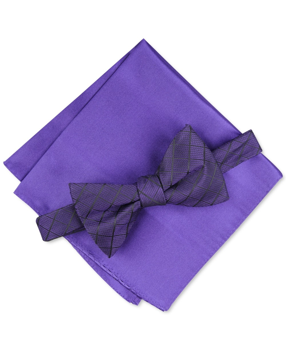 Conjunto de gravata borboleta e lenço de bolso liso Alfani masculino, tamanho regular, roxo