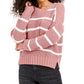 Suéter listrado Hippie Rose Junior's rosa/branco tamanho grande