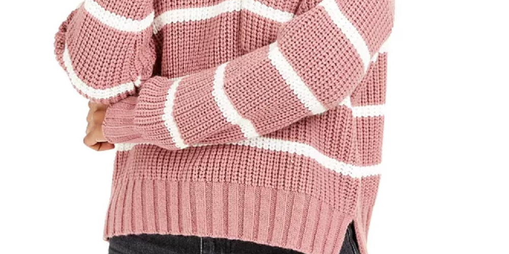 Suéter listrado Hippie Rose Junior's rosa/branco tamanho grande