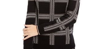 Suéter feminino Charter Club com estampa de gola redonda, preto, tamanho grande