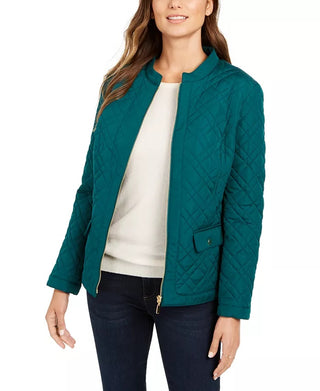 Jaqueta feminina acolchoada com gola mandarim Charter Club, verde, tamanho X-S