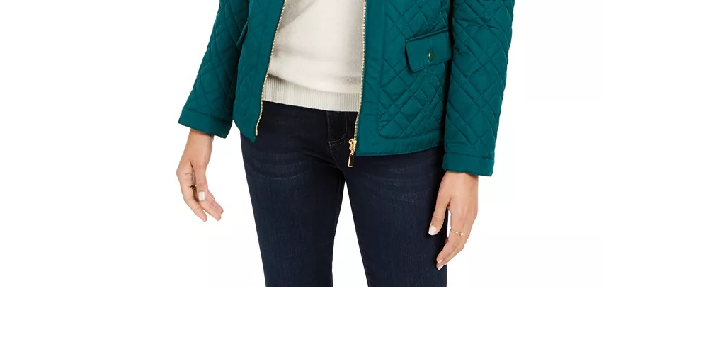 Jaqueta feminina acolchoada com gola mandarim Charter Club, verde, tamanho X-S