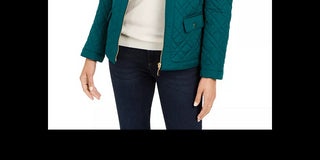 Jaqueta feminina acolchoada com gola mandarim Charter Club, verde, tamanho X-S