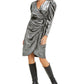 Vestido envelope de veludo com mangas bufantes e brilhos da INC International Concepts para mulheres, tamanho X-S