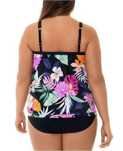 Top tankini feminino com aro floral e deco Swim Solutions, preto, tamanho 24W