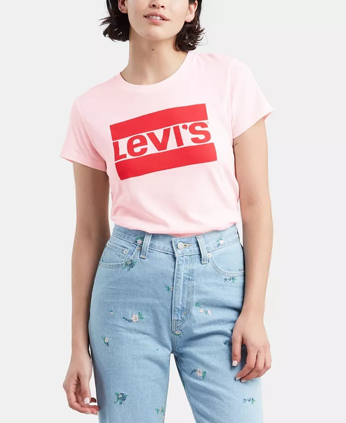 Camiseta Levi's Feminina com Estampa de Logotipo Flocado Rosa Tamanho P