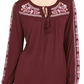 Blusa feminina bordada com decote redondo e amarração estilo &amp; co, vinho, tamanho grande