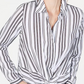 Camisa feminina com botões e frente torcida da INC International Concepts, branca/preta, tamanho X-S
