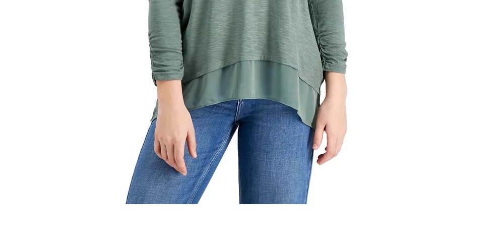 Blusa feminina estilo &amp; co, decote em V, chiffon, bainha, verde, tamanho pequeno