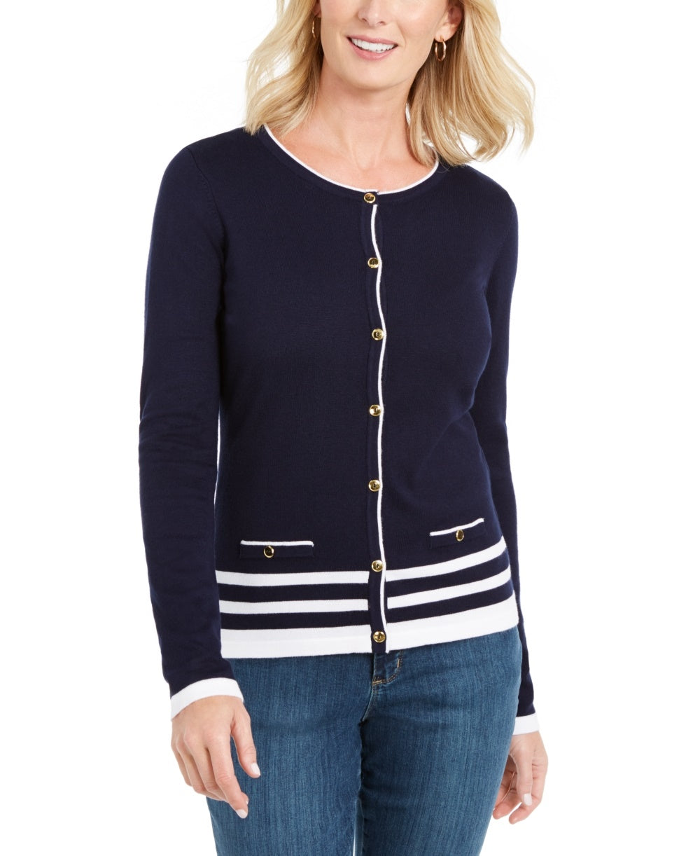 Karen Scott Cardigan Alexa Stripe Feminino Azul Tamanho - PS/M