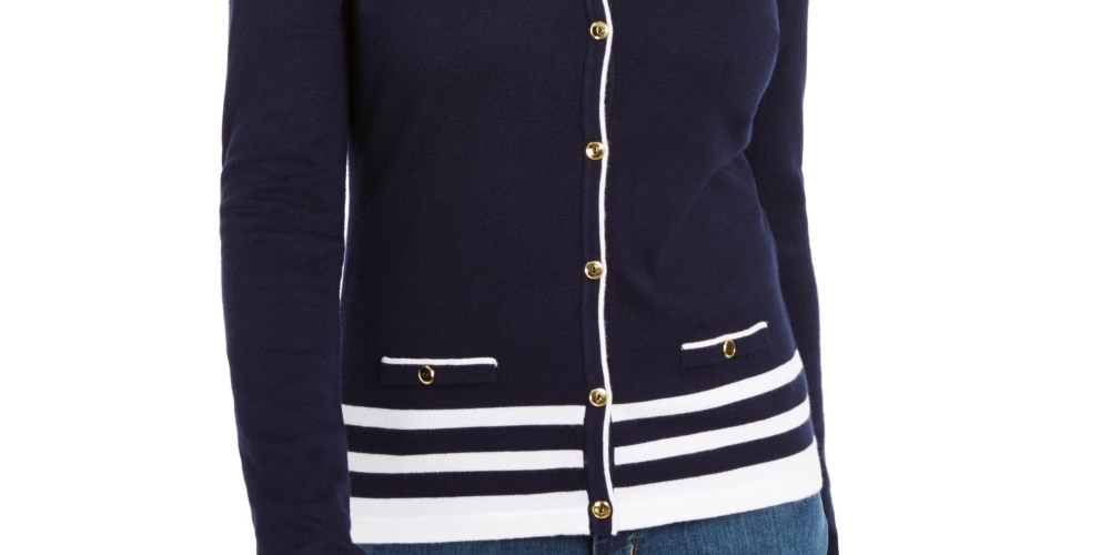 Karen Scott Cardigan Alexa Stripe Feminino Azul Tamanho - PS/M