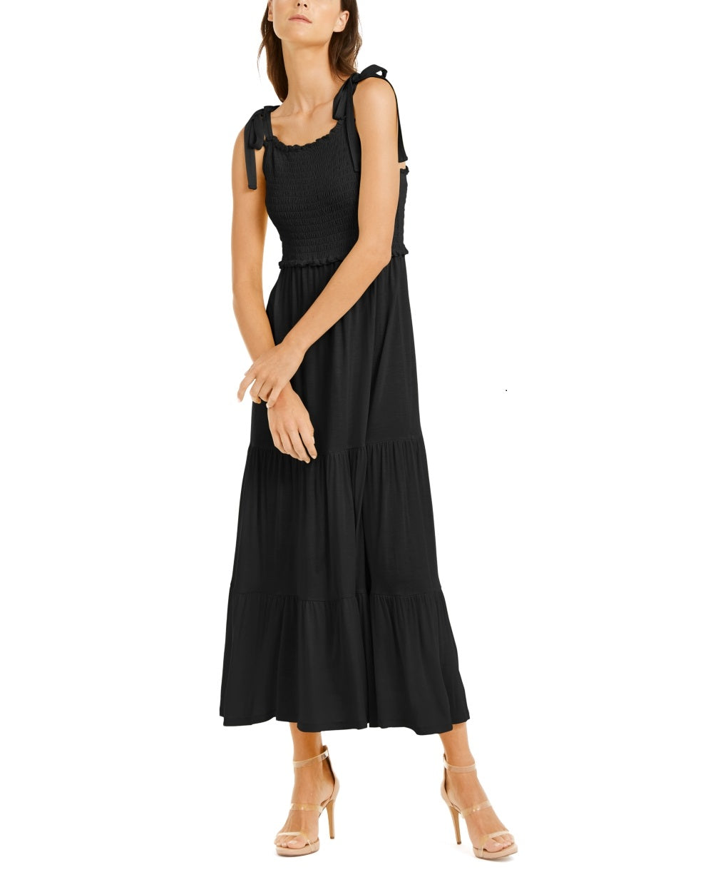INC International Concepts Vestido midi peplum com corpete franzido feminino, preto, tamanho extrapequeno