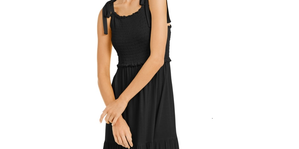 INC International Concepts Vestido midi peplum com corpete franzido feminino, preto, tamanho extrapequeno