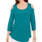 JM Collection Blusa feminina com ombros descobertos, azul, tamanho médio