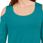 JM Collection Blusa feminina com ombros descobertos, azul, tamanho médio
