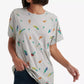 Camiseta feminina Lucky Brand com estampa floral bordada, cinza, tamanho médio