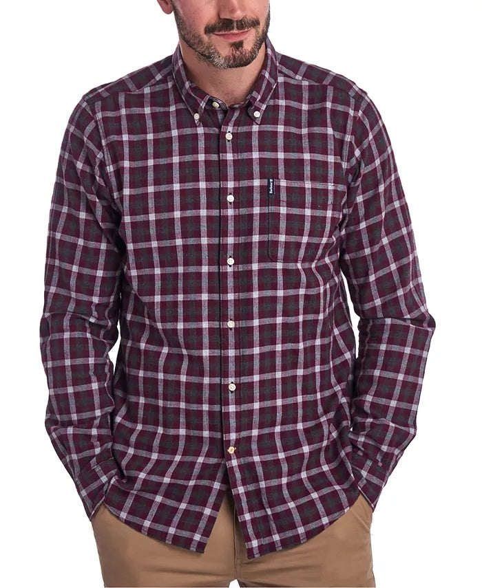 Camisa Barbour Masculina de Algodão Macio com Xadrez Gingham 16, Tamanho X-G, Vermelho Merlot