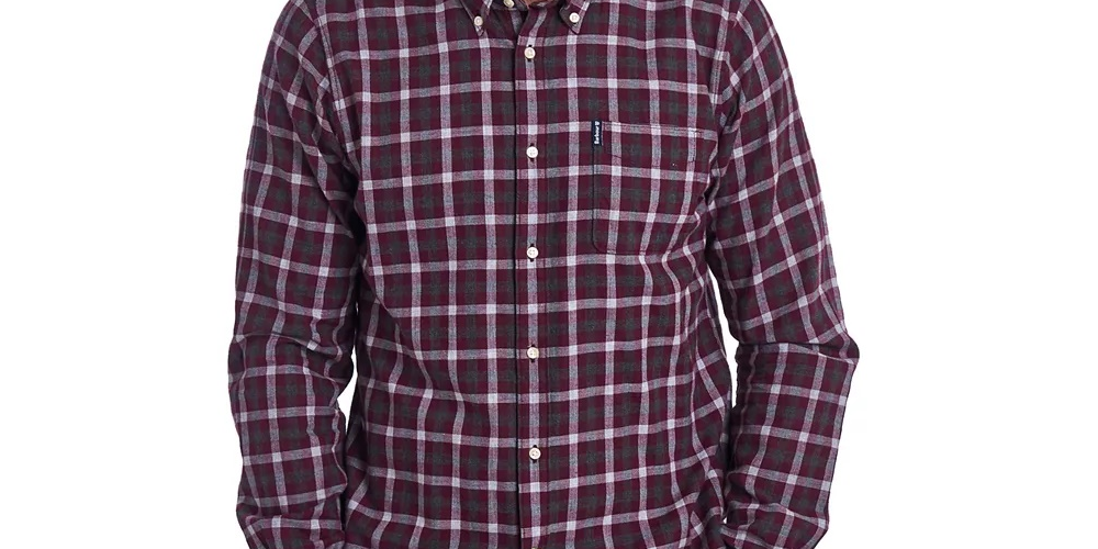 Camisa Barbour Masculina de Algodão Macio com Xadrez Gingham 16, Tamanho X-G, Vermelho Merlot