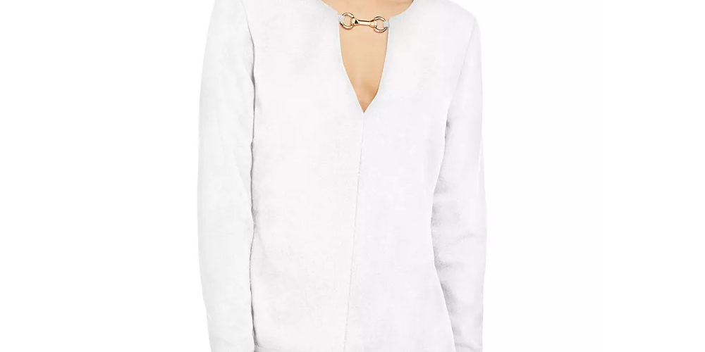 INC International Concepts Top feminino com decote em V e ferragens, branco, tamanho X-S