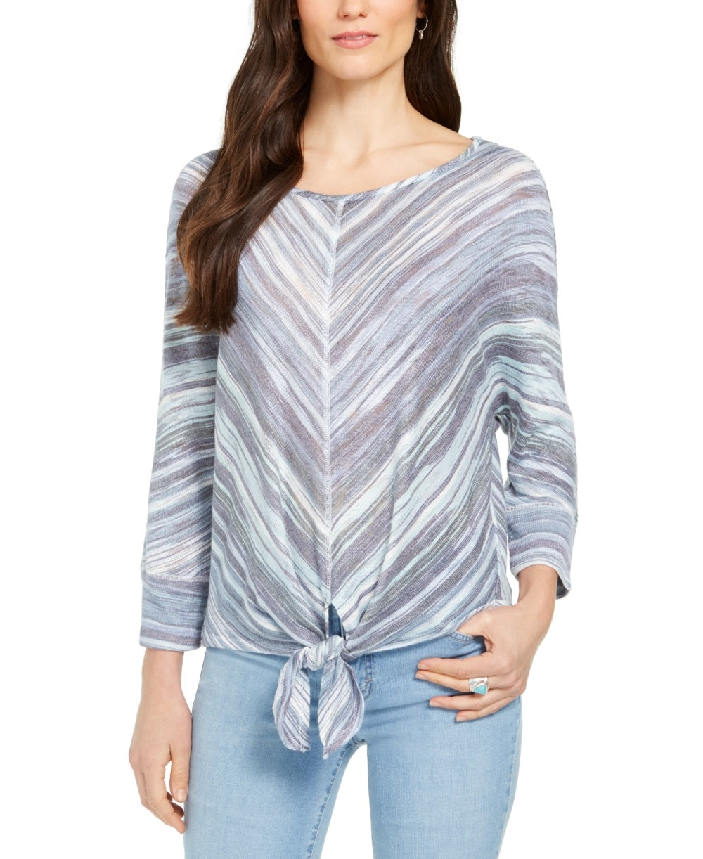 Blusa listrada frontal com amarração Style &amp; Co feminina, azul industrial, tamanho pequeno