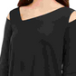 Blusa feminina Alfani com recortes nos ombros, lisa, manga 3/4, decote em V, preta, tamanho grande