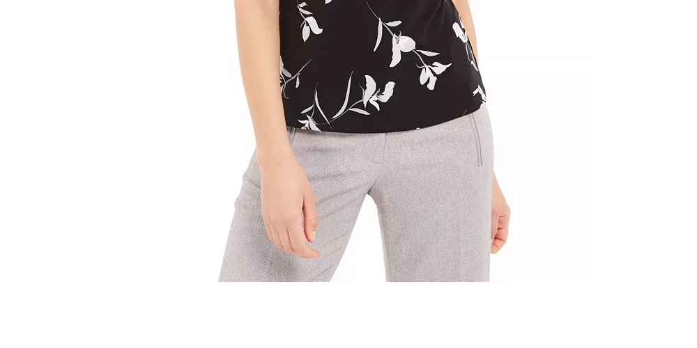 Blusa feminina Calvin Klein Petite Floral com decote plissado e sem mangas, preta, tamanho Petite S
