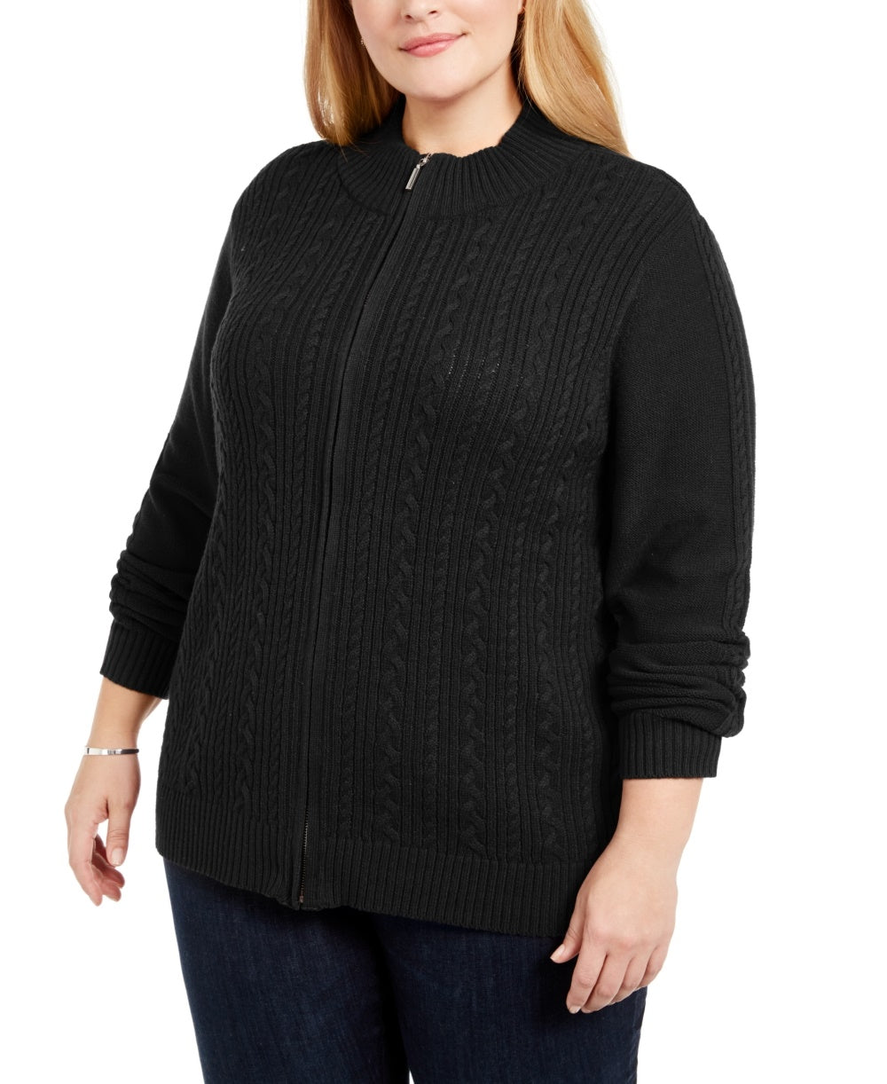 Karen Scott Suéter Cardigan Plus Size Tricô Cabo Feminino Preto Tamanho -0X