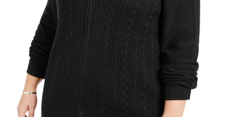 Karen Scott Suéter Cardigan Plus Size Tricô Cabo Feminino Preto Tamanho -0X
