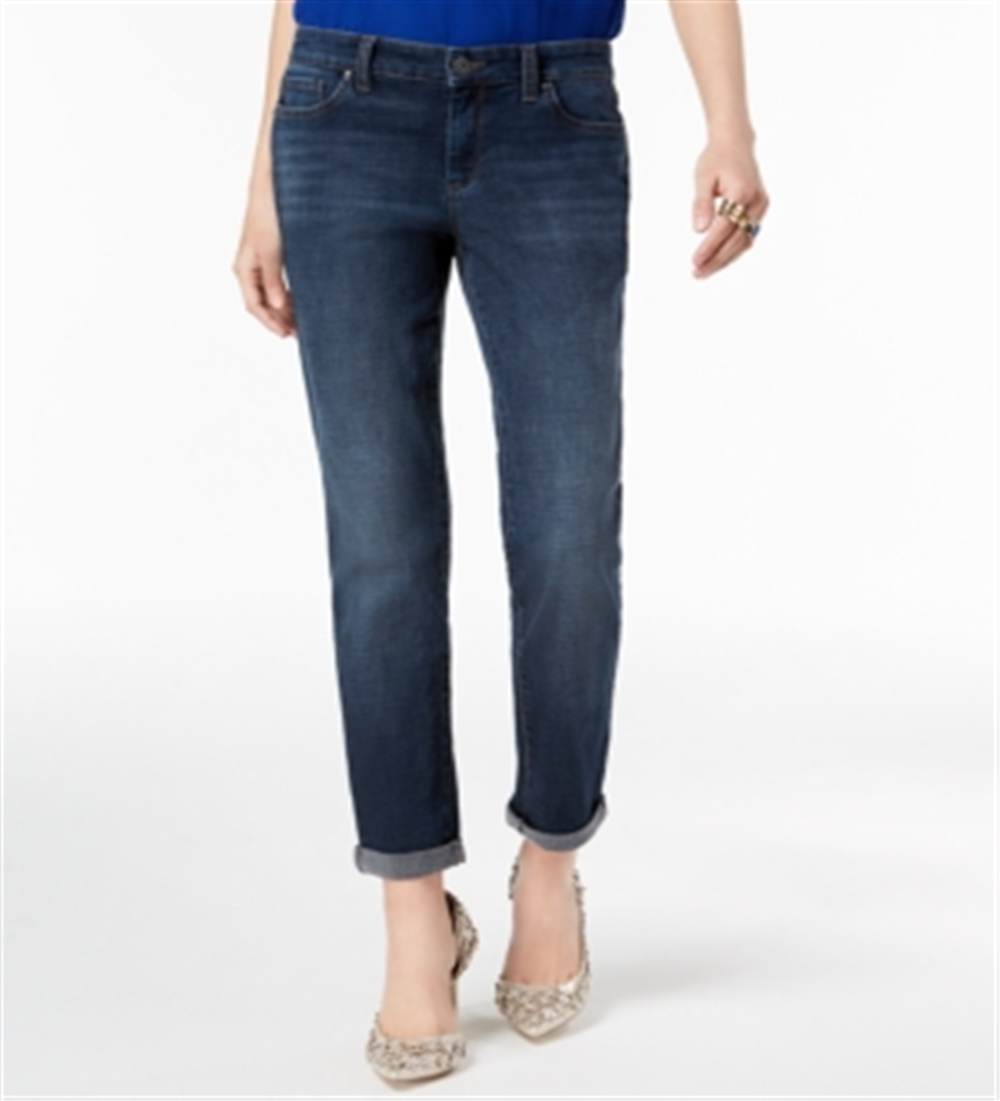 Calça jeans curta feminina Curvy Fit Boyfriend da INC International Concepts, azul, tamanho 2
